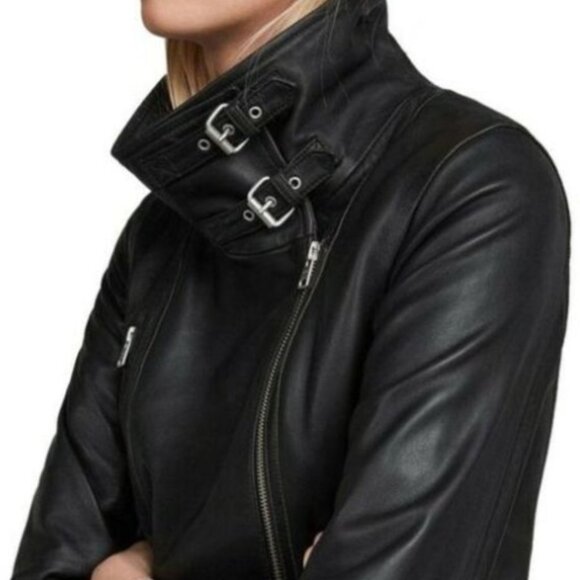 All Saints Bales Leather Biker Jacket, Size 2, Black. - Picture 2 of 11